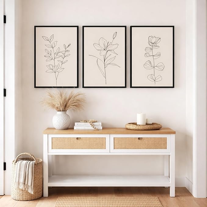 CHTEXA Minimalist Botanical Wall Art Set Of 3 Framed Canvas Prints Neutral Beige Plant Line Art Decor For Living Room Bedroom Bathroom Office 16x24 Inch