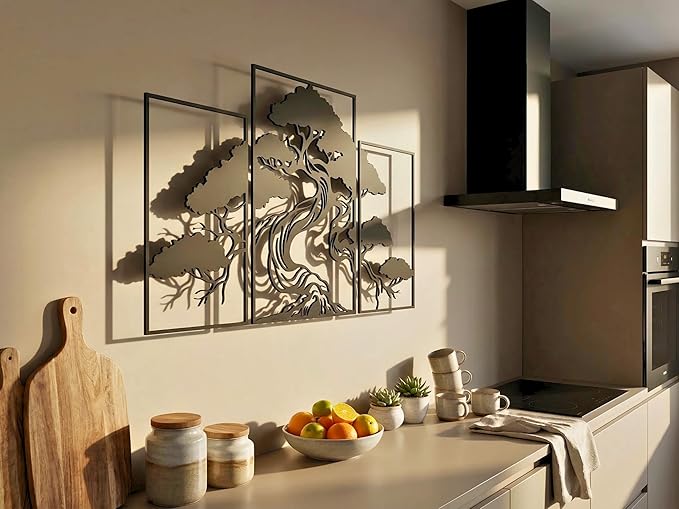Vailla Tree of Life Wall Art Decor Set of 3 Wall Hanging Sculpture Modern Wall Home Decoration 3D Textured Sculptures for Living Room Bedroom Office Dinnig Room 3 Panels Family Tree Wall Hangings