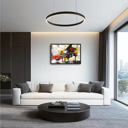 Banksy Piano Large Wall Art for Living Room Abstract Graffiti Music Framed Canvas Decor Musical Notes Prints Painting Pictures Extra Large Vintage Colorful Artwork for Bedroom Classroom Office 24"x36"