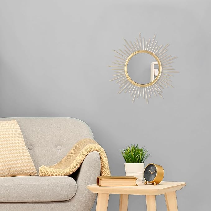 Gold Mirrors for Wall Sunburst Decor Art Mirror Bohemian Home Round Modern Metal Mirror for Bedroom Living Room Hallway Bathroom Balcony Farmhouse Entrance Small