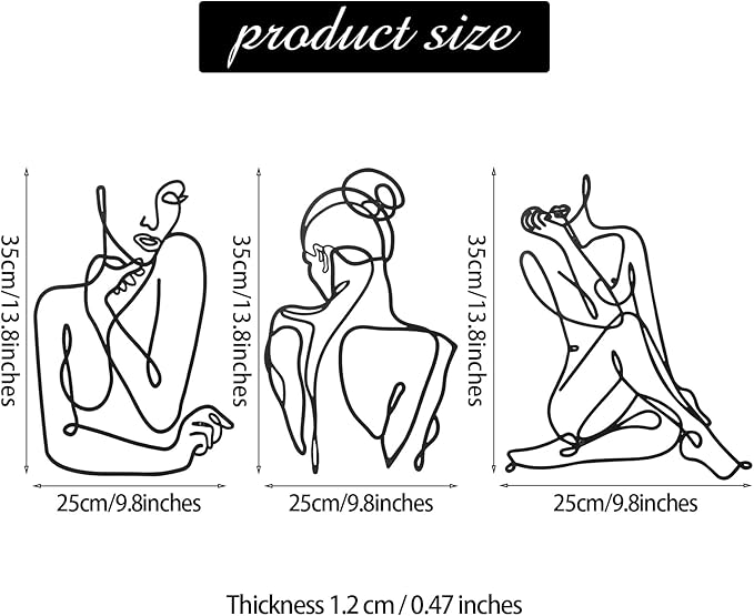 Photect 3 Pcs Metal Wall Art Decor Minimalist Abstract Woman Wall Art Metal Modern Line Drawing Decor Female Single Line Home Hanging for Bedroom Bathroom Living Room Housewarming(Modern,Black)