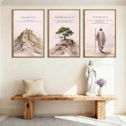 IARTTOP Large Christian Easter Framed Canvas Wall Art 16x24 Inch Jesus Easter Bible Verse Art Prints Religious Scripture Wall Decor for Living Room Bedroom Set of 3