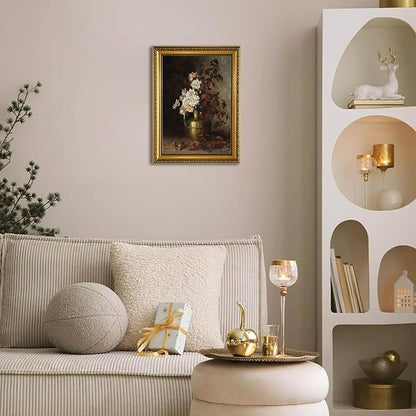 YD&YZY Gold Framed Vintage Wall Art Canvas Rose Bouquet Flower Wall Decor Still Life Dark Moody Aesthetic Art Painting Picture Print Artwork for Living Room Bedroom Bathroom Office 12x16 inch Framed