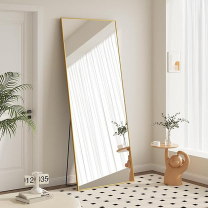 Sweetcrispy 68"x26" Full Length Mirror, Full Body Mirror with Aluminum Alloy Thin Frame, Leaning or Standing, Suitable for Bedroom, Livingroom, Cloakroom, Gold