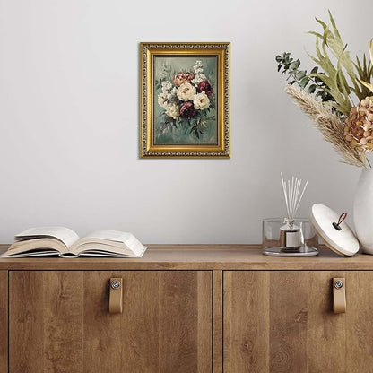 YD&YZY Gold Framed Vintage Wall Art Canvas Still Life Sage Green Flower Farmhouse Print Moody Floral Wall Decor Rustic Cottagecor Painting Picture Print for Dining Room Bedroom 8x10 inch Small Framed
