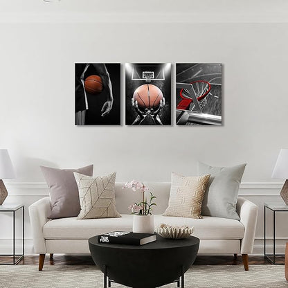 Canvas Framed Basketball Posters - Sports Room Decor For Men, Kids & Teenagers - Basketball Poster Set For Bedroom & Man Cave - Wall Decor