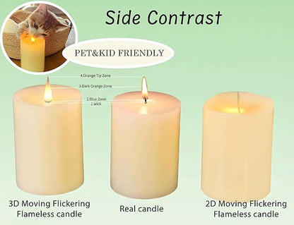 Flameless Taper Candles Flickering with Remote and Timer, 3D Moving Flame Taper Candle Battery Operated to 400 Hours, 9 Inch Window Candles, (Pink-Vertical Stripes)