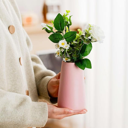 Pink Vase - 6" Pink Ceramic vase for Flower, Cute Modern Vases for Home Decor, Minimalist vases for Centerpieces, Living Room,Bedroom or Gift (Solid Pink, Small)