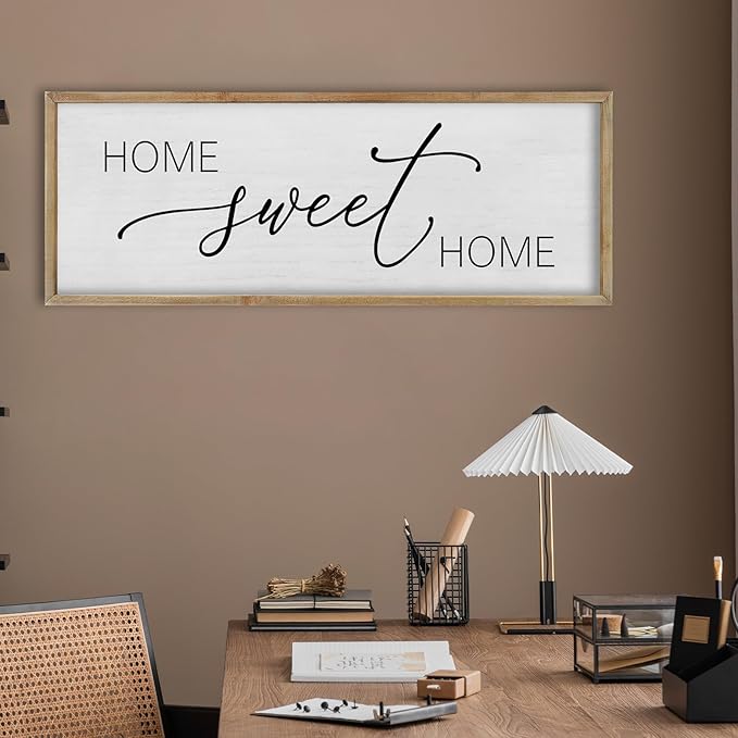 FZMHASLWW Living Room Wall Decor Home Sweet Home Sign 32"×12" Farmhouse Family Horizontal Plaque for Entryway Large Rustic House Modern Minimalist Wood Framed Wall Hanging Art (Wood)