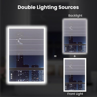 WTTY 24"X32" LED Bathroom Mirror with Black Frame, Bathroom Vanity Mirror with Lights for Wall, Front Light and Backlit, Anti-Fog, Dimmable, 3 Colors, Shatterproof, Memory, Horizontal/Vertical