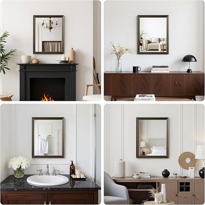 Retro Copper Effect Framed Wall Mirror, 30x36 Rectangle Mirror, Anti-desilvering Tempered Glass, Sustainable&Sturdy Frame, Anti-Rust, HD Reflection &3min Fast Setup for Bathroom Living Room