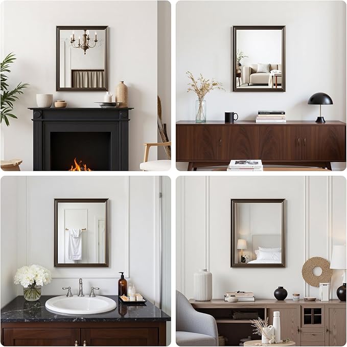 Retro Copper Effect Framed Wall Mirror, 30x48 Rectangle Mirror, Anti-desilvering Tempered Glass, Sustainable& Sturdy Frame, Farmhouse Mirror, Anti-Rust, 3min Fast Setup for Bathroom Living Room