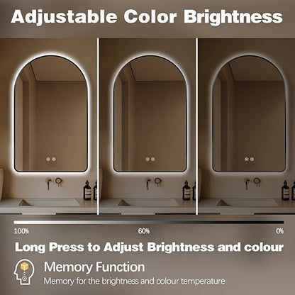 Niccy Arched LED Lighted Bathroom Mirror, 48x24 Inch Backlit Vanity Bathroom Mirror with Lights Brushed Black Framed Wall Mounted Mirrors with 3 Color Shatterproof Arch Smart Fog Free Mirror
