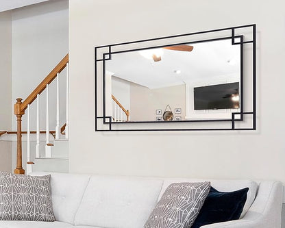 Chende 24''x47'' Large Living Room Mirror for Wall with Metal Frame, Modern Rectangular Black Mirror for Bathroom, Fireplace, Sofa, Horizontal/Vertical Hanging