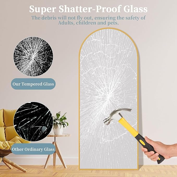 Full Length Mirror with Stand, 56"x15" Arched Full Body Mirror, Large Stand Up Aluminum Frame Floor Freestanding Hanging Leaning Mounted for Bedroom Living Room Entryway Gold