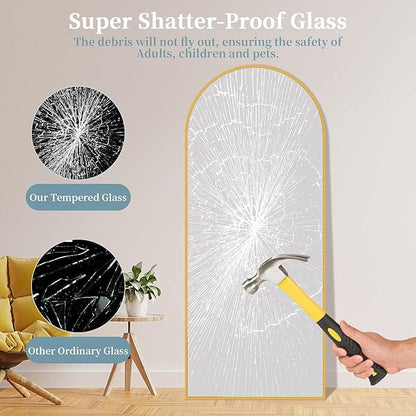 Full Length Mirror with Stand, 56"x15" Arched Full Body Mirror, Large Stand Up Aluminum Frame Floor Freestanding Hanging Leaning Mounted for Bedroom Living Room Entryway Gold