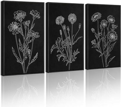 Drsoum Black White Flower Wall Art Vintage Minimalist Floral Wall Hanging Decor Bohemain Botanical Prints Artwork for Office Dining Room Hallway 11x14in Black Framed