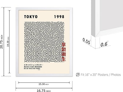 Poster Master Vintage Poster - Retro Pop Art Print - Gift for Artist, Friend - Nets, Tokyo, Black, Modern, Abstract Line - Wall Decor for Living Room, Office, 16x20 White Framed