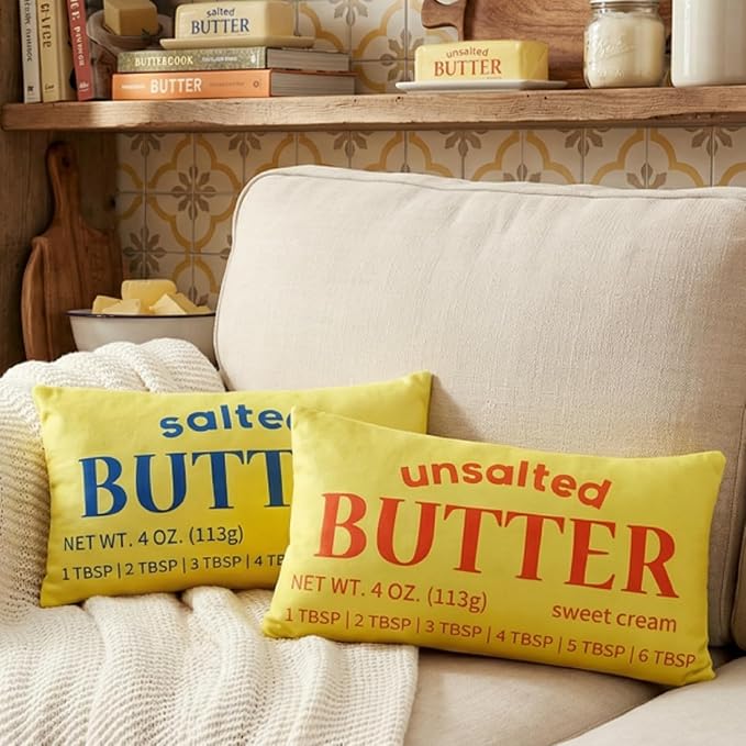 Newwiee 2 Pcs Butter Stick Rectangular Pillow Butter Lover Funny Foodie Baking Throw Pillow Decorative Cushion for Living Room Bedroom Kitchen Farmhouse Dorm Decor Foodie Food Lover Gifts