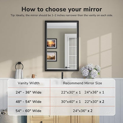 USHOWER Black Bathroom Mirrors for Over Sink 24x36 Inch, Metal Framed Rectangle Vanity Mirror for Wall, Bedroom, Living Room, Entryway, Farmhouse, Anti-Rust, HD Tempered Glass, Horizontal/Vertical