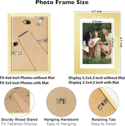 JCJMY 12 Packs 4x6 Picture Frames Bulk, Display 3.5x5 with Mat or 4x6 Without Mat, Gold Gallery Frame Set, 4 by 6 Frames Bulk Set of 12, Collage Wall Decor Photo Frame Set for Wall and Tabletop, Gold