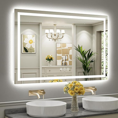 Briivue 55x36 Inch LED Bathroom Mirror with Lights, Backlit & Front Lit, Anti-Fog Lighted Bathroom Vanity Mirror for Wall, Memory Function, Dimmable, HD Tempered Glass, Shatter-Proof