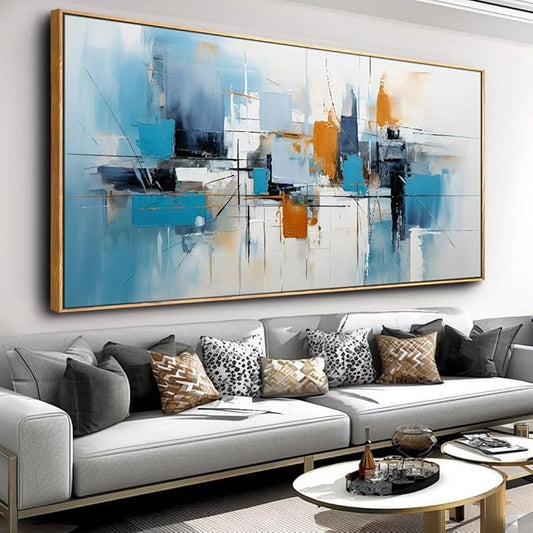 Wall Art Abstract Wall Decor Blue Orange Colorful Canvas Painting Modern Artwork for Living Room Bedroom Dining Room Home Office Decor 30"x60" with Framed