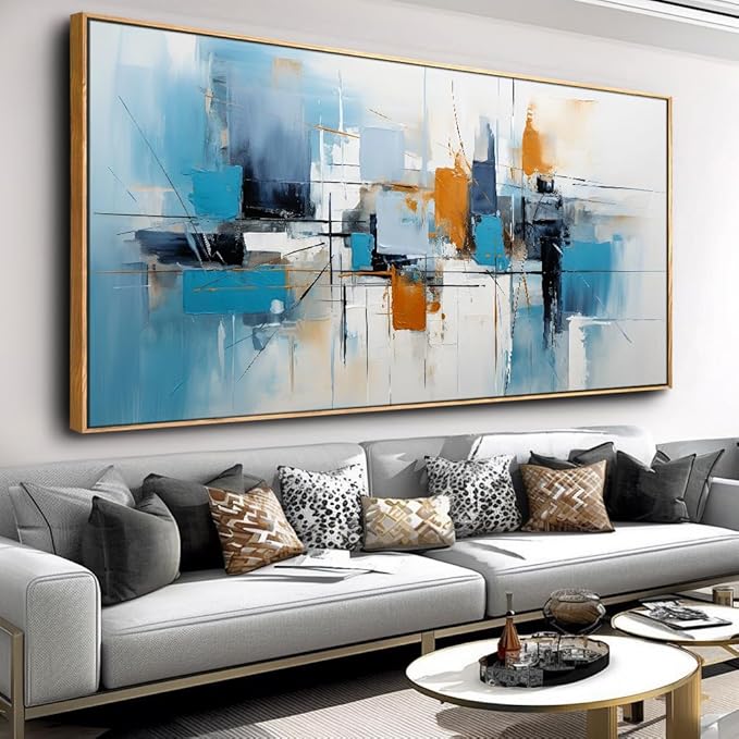 Wall Art Abstract Wall Decor Blue Orange Colorful Canvas Painting Modern Artwork for Living Room Bedroom Dining Room Home Office Decor 20"x40" with Framed