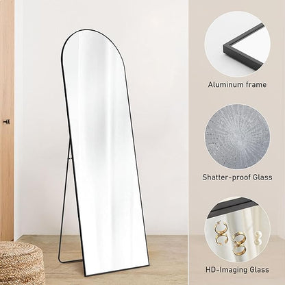 OLIXIS Arched Full Length Mirror for Bedroom, 56"x15" Full Body Mirror with Stand, Hanging or Leaning for Wall, Aluminum Alloy Thin Frame Floor Standing for Living Room, Long, Black