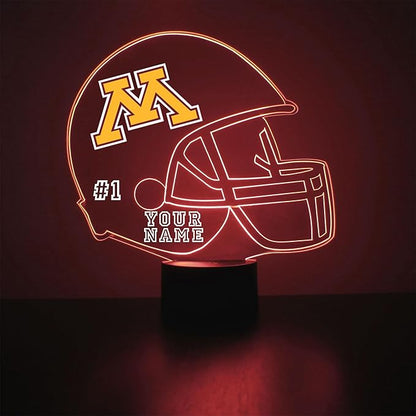Custom University of Minnesota Golden Gophers (UMN) Football Helmet LED Sign Night Light Lamp with Remote, Personalized Text, Officially Licensed from The CLC by Mirror Magic Gifts, Made in The USA