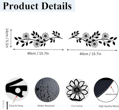 DUOOLN 2 Pcs Metal Tree Leaf Wall Decor, Long Iron Scroll Vine Wall Art Above, Rustic Hanging Sign, Line Flowers Sculpture For Above Door Living Room Office Indoor And Outdoor Decoration - Black