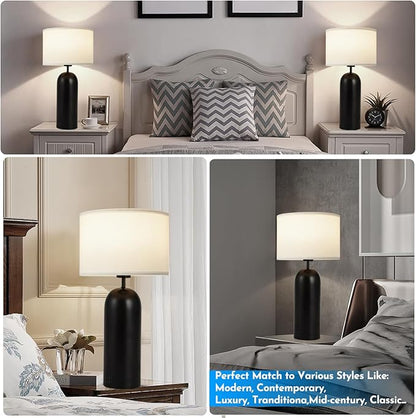 MoMyofdy 22-inch Tall Table Lamps - Set of 2 Black & White Touch Control 3-Way Dimmable Lamps with USB A+C Ports for Bedroom or Living Room