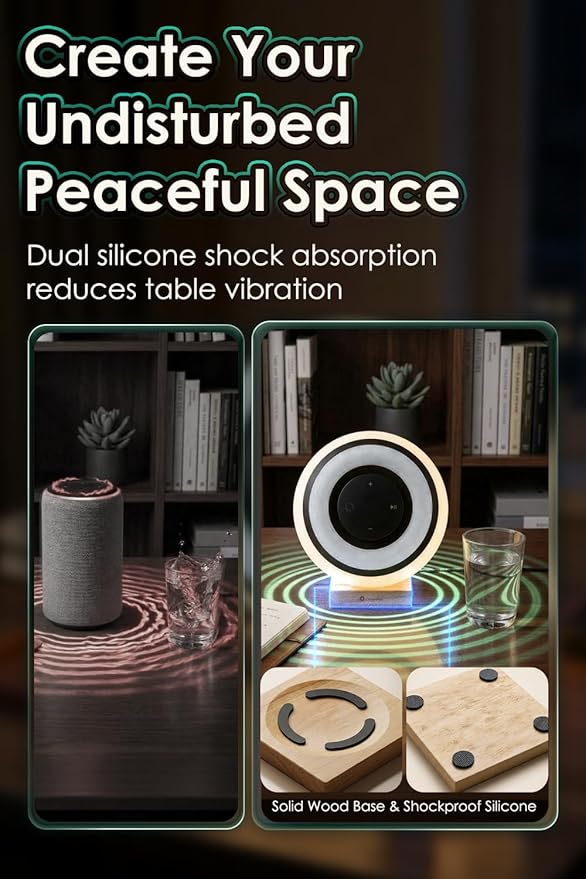 CLSA Bluetooth Speaker Table Lamp, Dimmable Desk Lamp & Night Lamp with Touch Control, Portable LED Ambient Light with Wooden Base, Ideal for Bedroom, Living Room – Desktop or Wall Mountable