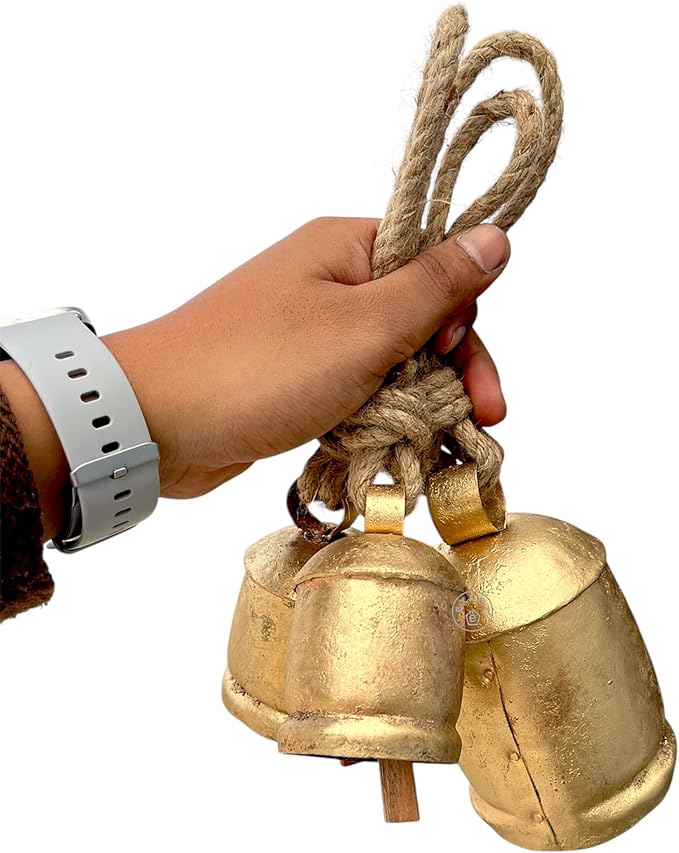Set of 3 Giant Harmony Decorative Bells Vintage Rustic Home Decor Handmade Christmas Large Bells 8" 6" 4" (6" 4" 3")