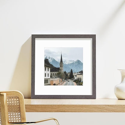 Vittanly 12x12 Picture Frames Set of 9, Display 8x8 Pictures with Mat or 12x12 without Mat, Photo Frames for Wall Mount, Engineered Wood, Dark Grey