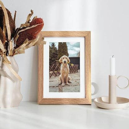 4x6 Picture Frame, Solid Oak Wood 4x6 Picture Frames with Mat to 3x5(Openning Size is 2.75x4.75), Natural Oak 6x4 Frame, Set of 2