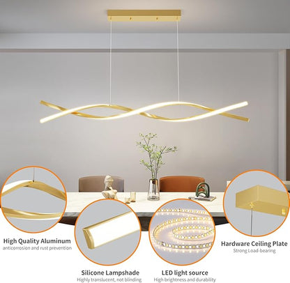 Modern LED Ceiling Pendant Light, 39IN Gold Modern Chandelier with Remote Control 3000k-6500K Adjustable Color Temperature, Aluminum Island Lighting Lamp for Dining Room, Living Room, Island