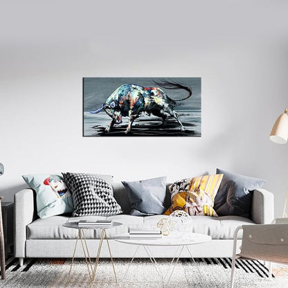 sechars - Cool Animal Canvas Wall Art Fighting Bull Painting for Living Room Home Office Farmhouse Decor Wildlife Canvas Artwork for West Cowboy Gallery Wrap Ready to Hang