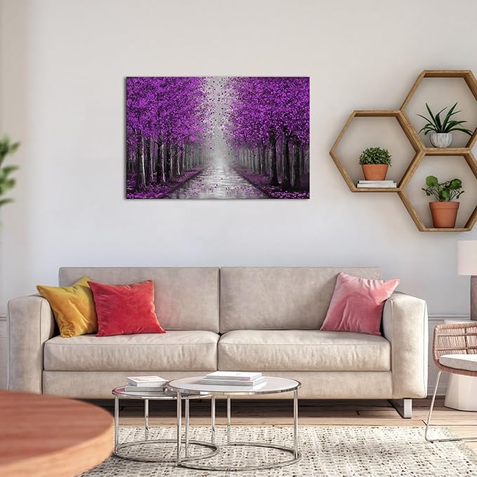 NutArtPic Purple Tree Canvas Wall Art Purple Forest Painting Fantasy Tree Artwork Nature Pictures Prints Framed For Living Room Bedroom Wall Decor 24''x36''