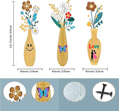 Nonforgetta 3 Pieces Metal Flowers Wall Arts - Rustic Farmhouse Decor Beige Minimalist Flower Wall Decors for Living room Bathroom Bedroom Dining Room-Housewarming Gifts
