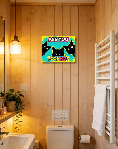 Funny Black Cat Bathroom Canvas Wall Art - Are You Pooping? Colorful Humor Poster for Washroom, 12x16 Inch Framed Graffiti Print for Toilet Restroom, Pop Art Wall Decor, Gifts for Cat Lovers