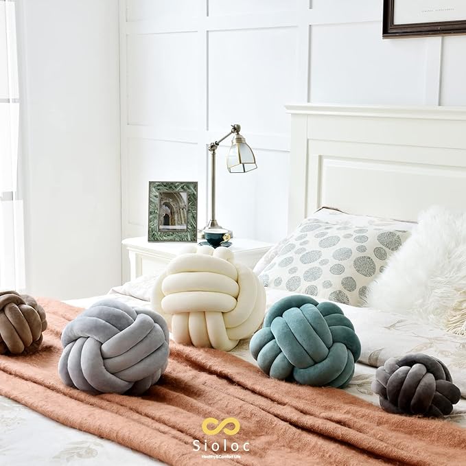 Sioloc Soft Knot Ball Pillows,Round Throw Pillow Cushion Home Decoration Plush Pillow,Throw Knotted Pillow Handmade Round Plush Pillow（10.6inches,Ivory）