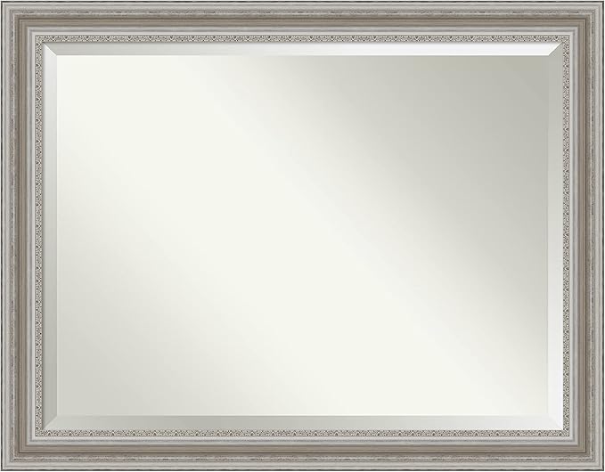 Amanti Art Silver Bathroom Mirror for Over Sink, 36x46 Parlor Silver Rectangle Vanity Mirror, X-Large Traditional Frame, Hangs Horizonally and Vertically, Bathroom Wall Decor, Beveled Edge