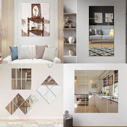 10Pcs Acrylic Mirror Tiles for Wall Decor, 4'' x 6'' x 0.07'' Rectangular Wall Mirror Sheet with Adhesive Stickers for Bathroom, Bedroom, Living Room, Home, Tables Centerpieces Decor