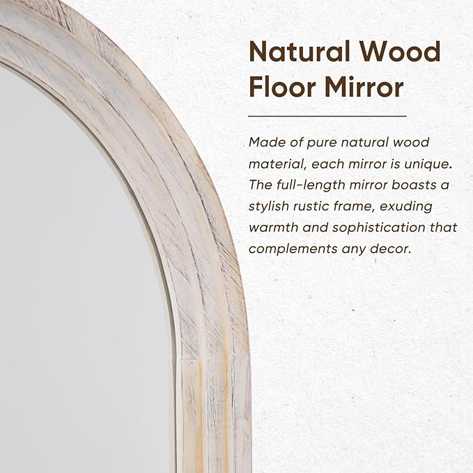 Full Length Mirror, 81"x41" Wooden Mirror Full Length with Stand Wood Floor Mirror, Oversized Stand Up Mirrors Large Wall Mirrors, Wall Mounted Mirrors, Arched Wood Style, White