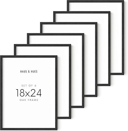 HAUS AND HUES 18x24 Black Oak Frame Set of 6 - Wooden Poster Holders, Rustic Gallery Style