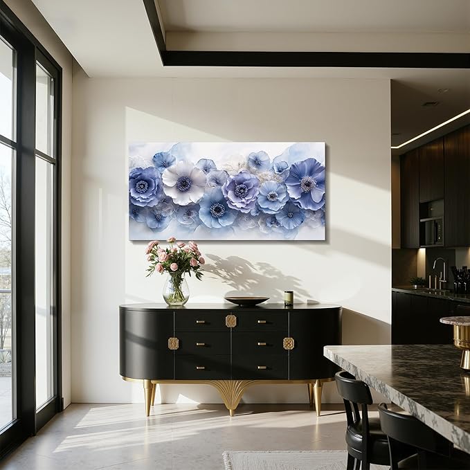 imjiayu Flower Wall Art, Large Wall Decor, Blue Wall Art, Botanical Floral Prints, Peony Chic Modern Art, Nature Aesthetic Paintings Wall Decor Living Room Bedroom Office Home Decorations 20"x40"