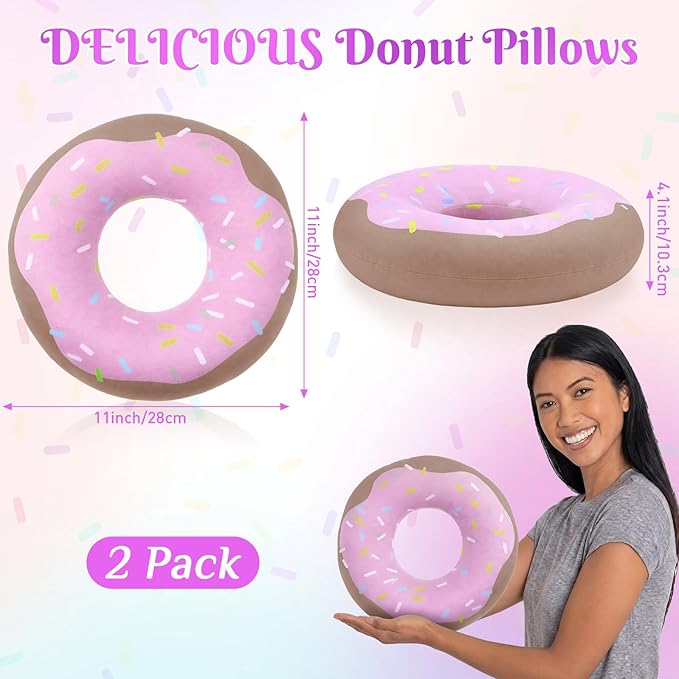 2 Pack Dount Pillows Food Round Throw Pillow 10 x 10 Inch Soft Plush Funny Food Shaped Doughnut Pillow Couch Chair Bed Bedroom Room Home Wedding, Anniversary