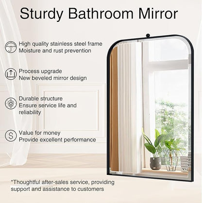 POZINO Bathroom Beveled Mirror, 20"x30" Rectangle Vanity Mirror for Over Sink, Modern Rounded Corner Oblong Mirrors, Aesthetic Wall Mirrors for Bedroom Living Room Entryway Fireplace