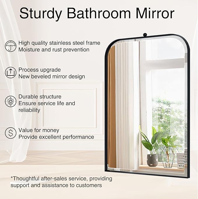POZINO Rectangle Beveled Mirror, 22"x35" Premium Bathroom Mirror Over Sink, Vanity Mirrors with Stainless Steel Frame, Modern Wall Mirrors for Living Room Bedroom Entryway Hallway Fireplace